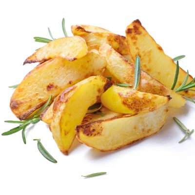 Roasted potatoes on white background